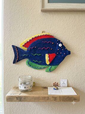Vintage Hand Painted Resin Tropical Fish Wall Hanging Art Decor 9x9"